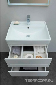 Тумба подвесная  70 см с 2 выдвижных ящиками, без раковины арт.301804, цвет белый Aquanet Вега 308333