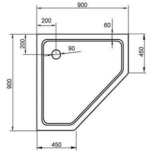 Поддон душевой 900х900h130мм, пятиугольный, отв. слива 90мм, (сифон и ножки в компл.), литой мрамор цв.белый, Cezares ZZ Cezares Универсал TRAY-S-P-90-13-W