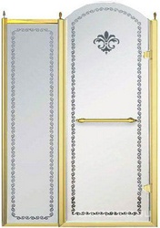 Дверь в нишу 1000хh2118мм, с неподв. сегментом, "Правая" петли (вход 550мм) справа, (стекло матовое с прозрачным узором, 8мм, фурн/золото), Retrо XX