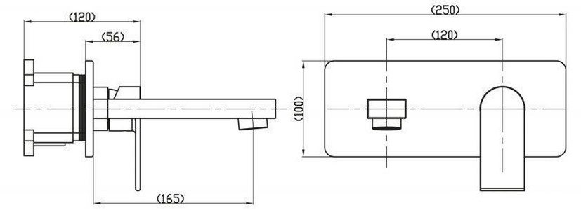 Смеситель для раковины, встраиваемый в стену, излив 165мм, (нерж. сталь, цв.сатин),  ZZ BelBagno Nova NOV-BLVM-IN