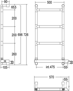 Полотенцесушитель Art.582/4/570 Satin Chrome 715 х570 мм (эл.+Bох подкл справа), Margaroli  ZZ Margaroli Sereno 582-500x726-475/4M+Box Satin Chrome подкл справа