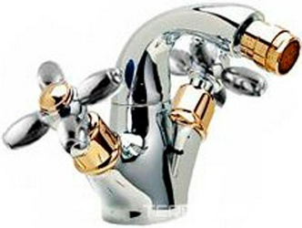 Смеситель для биде с д/к, поворотн. излив (корпус цв. хром/золото, вентили ручек цв. хром ), Primavera  ZZ