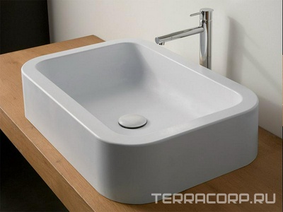 Раковина накладная на столешницу, прямоугольная, 60х41хh13,5см, без отв.д/смесителя,  ZZ Scarabeo Next 8307
