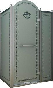 Душевое огражд.прямоуг.1200х900хh2166мм, дверь 760мм, петли, неподв.сегм. справа, бок.стенка слева,(ст.8мм,мат. с прозр.рис.,фурн. цв.хр),  ZZ Cezares Retro RETRO-AH-12-120/90-PP-CR-R