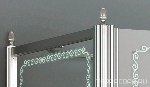 Душевое огражд.прямоуг.1200х900хh2166мм, дверь 760мм, петли, неподв.сегм. справа, бок.стенка слева,(ст.8мм,мат. с прозр.рис.,фурн. цв.хр),  ZZ Cezares Retro RETRO-AH-12-120/90-PP-CR-R