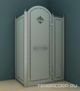 Душевое огражд.прямоуг.1200х900хh2166мм, дверь 760мм, петли, неподв.сегм. справа, бок.стенка слева,(ст.8мм,мат. с прозр.рис.,фурн. цв.хр),  ZZ Cezares Retro RETRO-AH-12-120/90-PP-CR-R