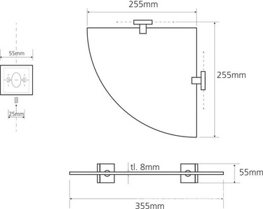 Полка для ванной стеклянная 255x255x55мм, (цв. хром),  ZZ Bemeta Beta 132102012