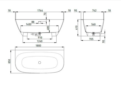 Ванна 1800х850хh610мм, пристенная, литой камень S-Sense глянец цв.белый, д/к Up&Down в цвет ванны,интегрир.слив-перелив,рама в компл, ZZ Salini Sofia Wall 180 102513G