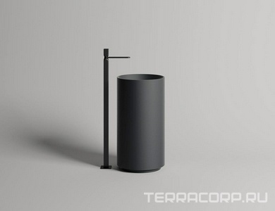 Раковина 450х450хh850/950мм, напольн,кругл,без отв.д/смес.и перел., литой камень S-Stone, матов.цв.RAL9011, донный клап.Up&Down в компл., 01 ZZ Salini Armonia 130111SMRF / RAL9011 Graphite black (Черный матовый)