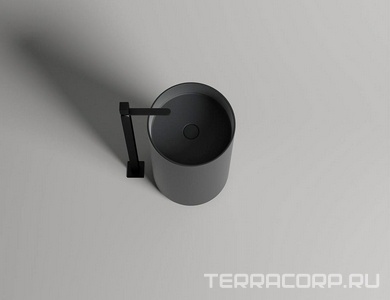 Раковина 450х450хh850/950мм, напольн,кругл,без отв.д/смес.и перел., литой камень S-Stone, матов.цв.RAL9011, донный клап.Up&Down в компл., 01 ZZ Salini Armonia 130111SMRF / RAL9011 Graphite black (Черный матовый)