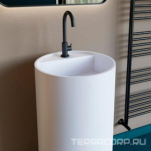 Раковина 450х450хh850мм, напольн, кругл, без отв.д/смес.и перел., литой камень S-Stone, матовый белый, д/к фиксир.БЕЗ ЛОГОТИПА в компл.,  01 ZZ Salini Armonia 130111SM  ДОННЫ КЛАПАН БЕЗ ЛОГОТИПА SALINI