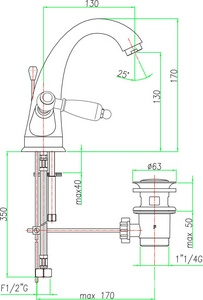 Смеситель для раковины, с д/к, (цв.бронза), Coloniale ZZ Fiore coloniale 02ZZ0623