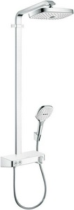 Душевая система с термостатом, с кнопками управл.  Showerpipe E300 2 jet  (смеситель+шланг+штанга+ручной душ+верхн. душ),белый/хром ZZ Hansgrohe Raindance Select 27126400