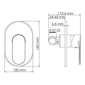 Смеситель встраиваемый для душа, с внутренней частью, цв.черный ZZ Wasserkraft elbe 7451
