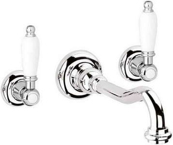 Смеситель для раковины, встраиваемый в стену, излив 215мм, (цв.хром, ручки пластик металл),  ZZ Cezares Retro FIRST-BLS1-01-M