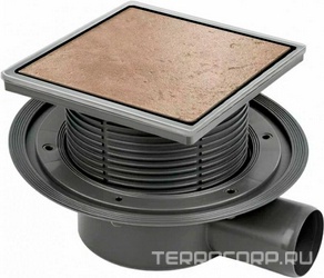 Трап для душа, выпуск гориз.d50мм, (пластик, вставка полая под плитку, рамка нерж.сталь полир., 15х15см), Bettoserb Designer Beauty