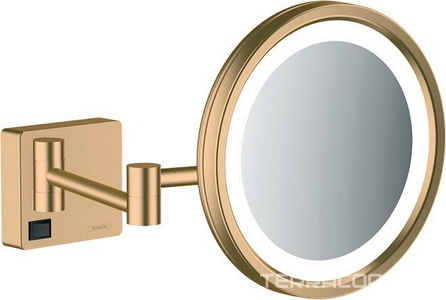 Зеркало косметическое d160(217)мм, 3х кратн.увелич., на выдвижн. кронштейне 393мм, с подсветкой 2W (21x0.08 W/LED), (цв.шлифован.бронза),  ZZ Hansgrohe AddStoris 41790140