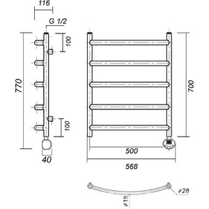 Полотенцесушитель ""/П5, 700*500 мм, электрический, пульт справа, комплектующие в комплекте, цв.бронза ZZ Domoterm Калипсо Калипсо П5/500*700 АБРER