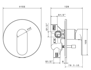 Встроенный однорычажный смеситель PIANO для душа с переключателем на два потока, хром глянец ZZ Kerama Marazzi Piano 69370KM.21.018