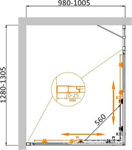 Душевой уголок 1300х1000хh1950мм, прямоугольный, правый/левый, (стекло рифленое Punto 6мм, фурн.цв.хром),  ZZ Cezares Molveno MOLVENO-AH-21-100+30-P-Cr