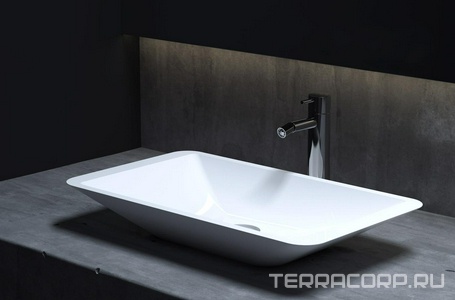 Раковина накладная на столешн. прямоуг. 575х350хh90мм, без отв.д/смес, без перелива, литой камень S-Sense глянец цв.белый,  03 ZZ Salini Callista 1101107G