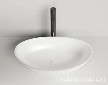 Раковина накладн. на столешн,овал.555х340хh150мм,без отв.д/смес,без перелива,литой камень S-Stone, матов цв.белый,  Salini Noemi 1101203SM