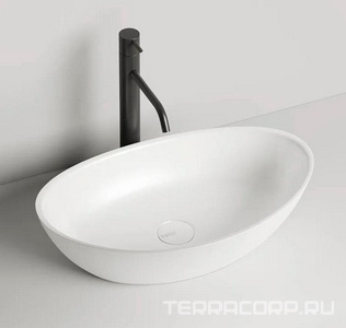 Раковина накладн. на столешн,овал.555х340хh150мм,без отв.д/смес,без перелива,литой камень S-Stone, матов цв.белый,  Salini Noemi 1101203SM