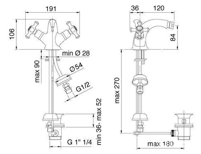Cмеситель для биде, с д/к, (цв.хром/золото), (2 ручки с белыми пластиковыми вставками SO - Sogno),  ZZ 3M Old italy 4424 CD + 2 ручки SO - Sogno CD