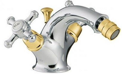 Cмеситель для биде, с д/к, (цв.хром/золото), (2 ручки с белыми пластиковыми вставками SO - Sogno), Old italy ZZ