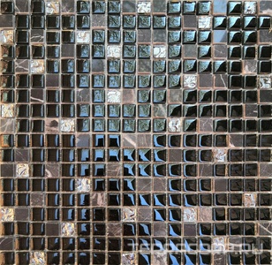 Мозаика Мастера Керамики Glass Мозаика 2030 микс черный мрамор-черный-платина рифленная 15х15 ZZ30х30 Черный 
