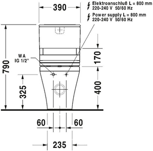 Чаша напольного унитаза 370x700мм, (без бачка, для сиденья-биде Sensowash арт.610200 00 2000300), крепеж в компл.,  ZZ Duravit DuraStyle 215659 00 00