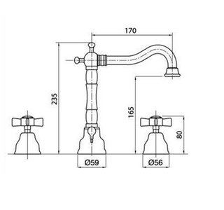 Смеситель для раковины на 3 отв., с д/к, (цв. бронза),  ZZ Gaia Princeton RB 812 BR