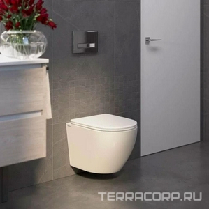 Подвесной унитаз, c крышкой-сиденьем дюропласт, микролифт, безободковый, цв.белый, KL Berges OKUS 081127