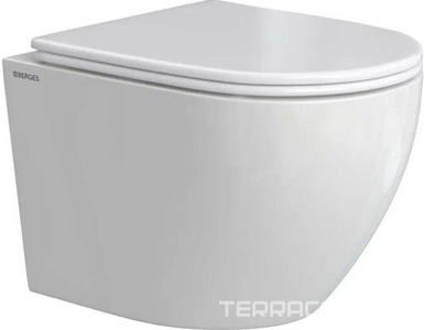 Подвесной унитаз, c крышкой-сиденьем дюропласт, микролифт, безободковый, цв.белый, KL Berges OKUS 081127