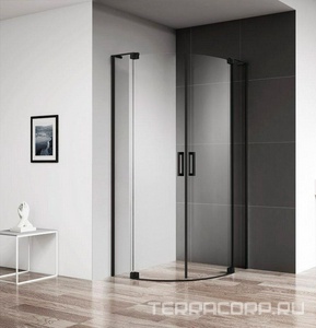 Душ уголок,1/4 круга с распашн. дверьми (800-900)x(800-900) x1950, (стекло прозр.8мм,фурнит.цв. черный),  ZZ Cezares Slider SLIDER-R-2-80/90-C-NERO