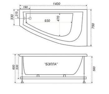 Акриловая ванна Triton Бэлла R с каркасом 140x76x44 см Triton бэлла Щ0000044606