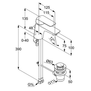 Смеситель для раковины, однорычажный, с дон. клап., гибк.подвод., хром XX Kludi Ameo 410230575