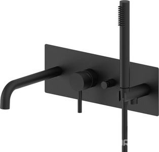 Смеситель для ванны встраиваемый в стену, шланг и лейка для душа в компл., (цв.черный матовый),  ZZ Paffoni Light LIG001NO