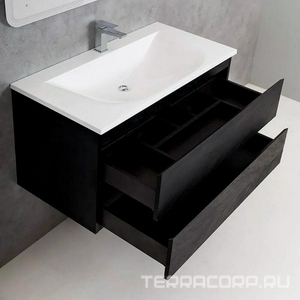База под раковину подвесная с двумя выкатными ящиками,100x50x50см, без раковины, (цв.Nero),  ZZ Cezares Molveno MOLVENO-100-2C-SO-NR