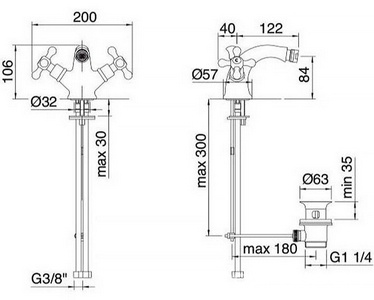 Cмеситель для биде, с д/к, (цв.хром),  ZZ 3M Romantica 3624 CC VE