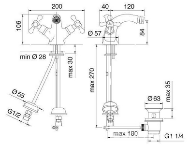 Cмеситель для биде, с д/к, (цв.хром/золото),  ZZ 3M Romantica 3624 CD VE