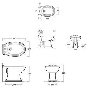 Биде напольное 360х570хh390мм, 1 отв. д/смес., (с желобом по периметру), (цв. белый),  Simas Arcade AR 823