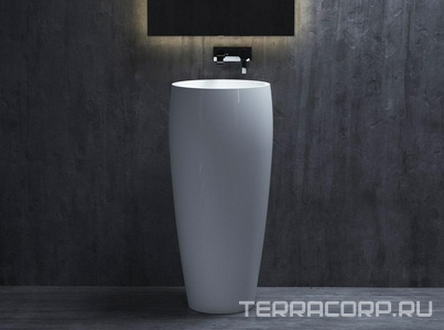 Раковина 470х470хh900мм,напольн,кругл,без отв.д/смес.и перелива,литой камень S-Sense глянец.цв.белый,клапан Up&Down в цв.раковины в комп, 03 ZZ Salini Armonia 130113G