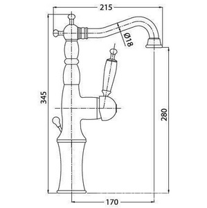 Смеситель для раковины, "Высокий" излив h280мм, (рычаг сбоку), с д/к, (цв. бронза, ручка цв. белый),  ZZ Gaia Canterbury RB6317 BR