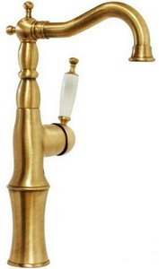 Смеситель для раковины, "Высокий" излив h280мм, (рычаг сбоку), с д/к, (цв. бронза, ручка цв. белый),  ZZ Gaia Canterbury RB6317 BR