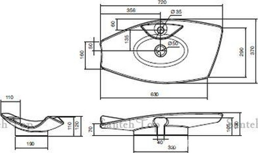 Раковина накладная на столешницу, 72х37хh13см, c 1 отв.д/смесителя, без перелива,  ZZ Scarabeo Kong 8052/R