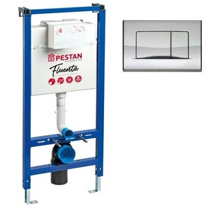 Комплект для установки подвесного унитаза, (застенный модуль, крепёж, панель 2-го смыва пластик Active, цв.ХРОМ), Pestan  KL Pestan Fluenta SET40006356AC