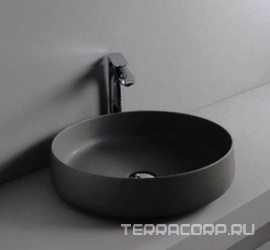 Раковина накладная на столешницу, круглая d48хh12,5см, без отв.д/смесит., без перелива, (цв. matt black), Cognac ZZ