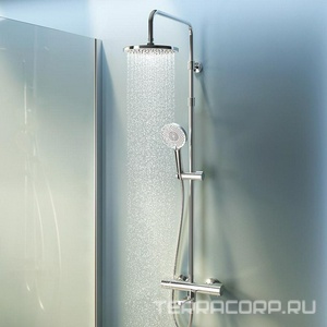 Душевая стойка с изливом и термостатом (душевой шланг, ручной + верхний душ) цв.хром AMPM X-Joy F0785A500