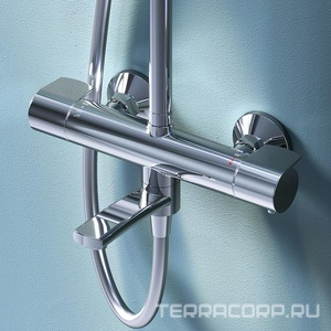 Душевая стойка с изливом и термостатом (душевой шланг, ручной + верхний душ) цв.хром AMPM X-Joy F0785A500